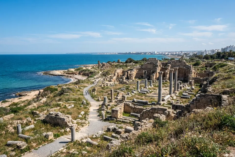 Ruinas arqueológicas de la antigua ciudad fenicia de Cartago en Túnez, cerca del Mediterráneo.