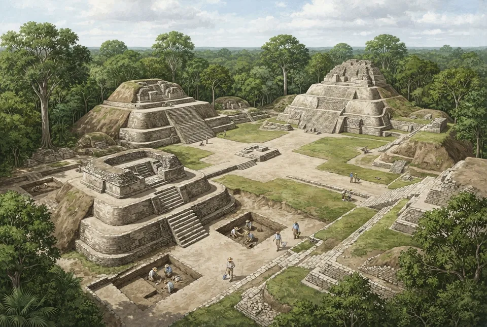 Plazas y plataformas piramidales en el sitio Preclásico de Nakbé, Guatemala.