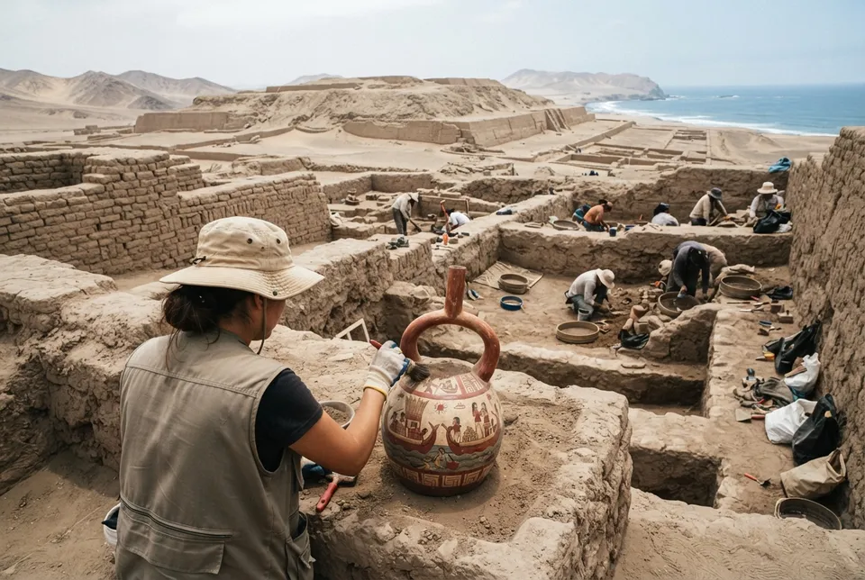 Cerámicas moche que representan balsas y escenas de comercio marítimo en la costa norte del Perú.