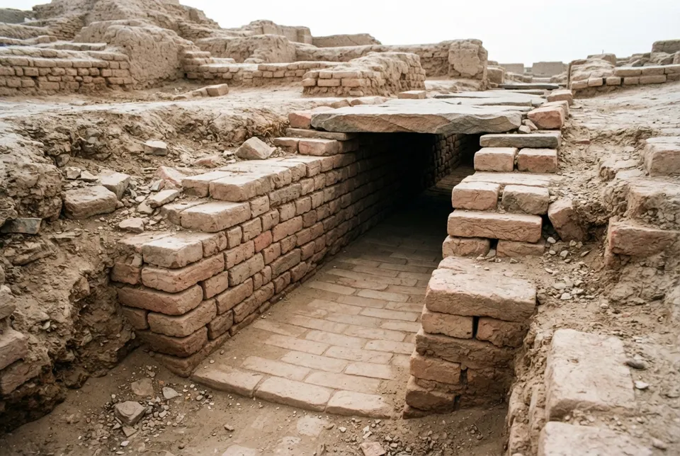 Construcción con ladrillos estandarizados en los sistemas de drenaje de Mohenjo-Daro.