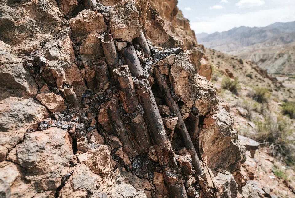 Estructuras tubulares minerales formadas naturalmente similares a tuberías en Baigong.