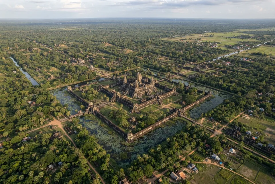 Ruinas aéreas del complejo central de templos de Angkor mostrando la jerarquía social
