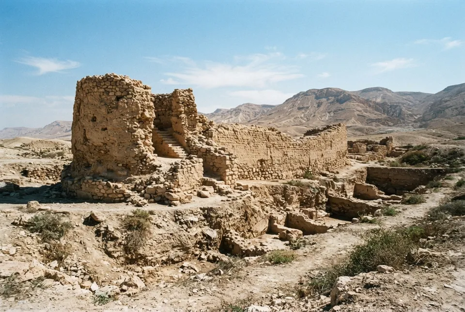 Vista de las ruinas neolíticas de Jericó con murallas y torre de piedra en Cisjordania.