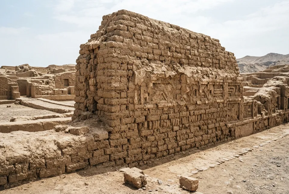 Ladrillos de adobe y técnica constructiva en las murallas de Chan Chan, Perú.